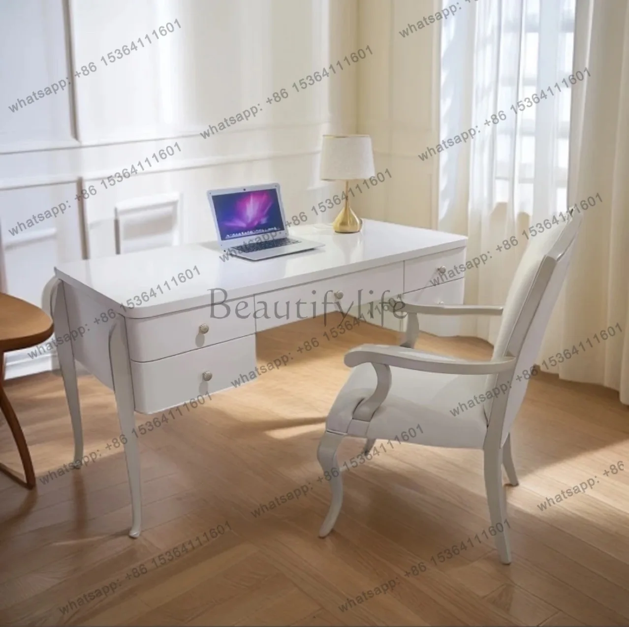 

American light luxury solid wood desk white simple book chair household solid wood
