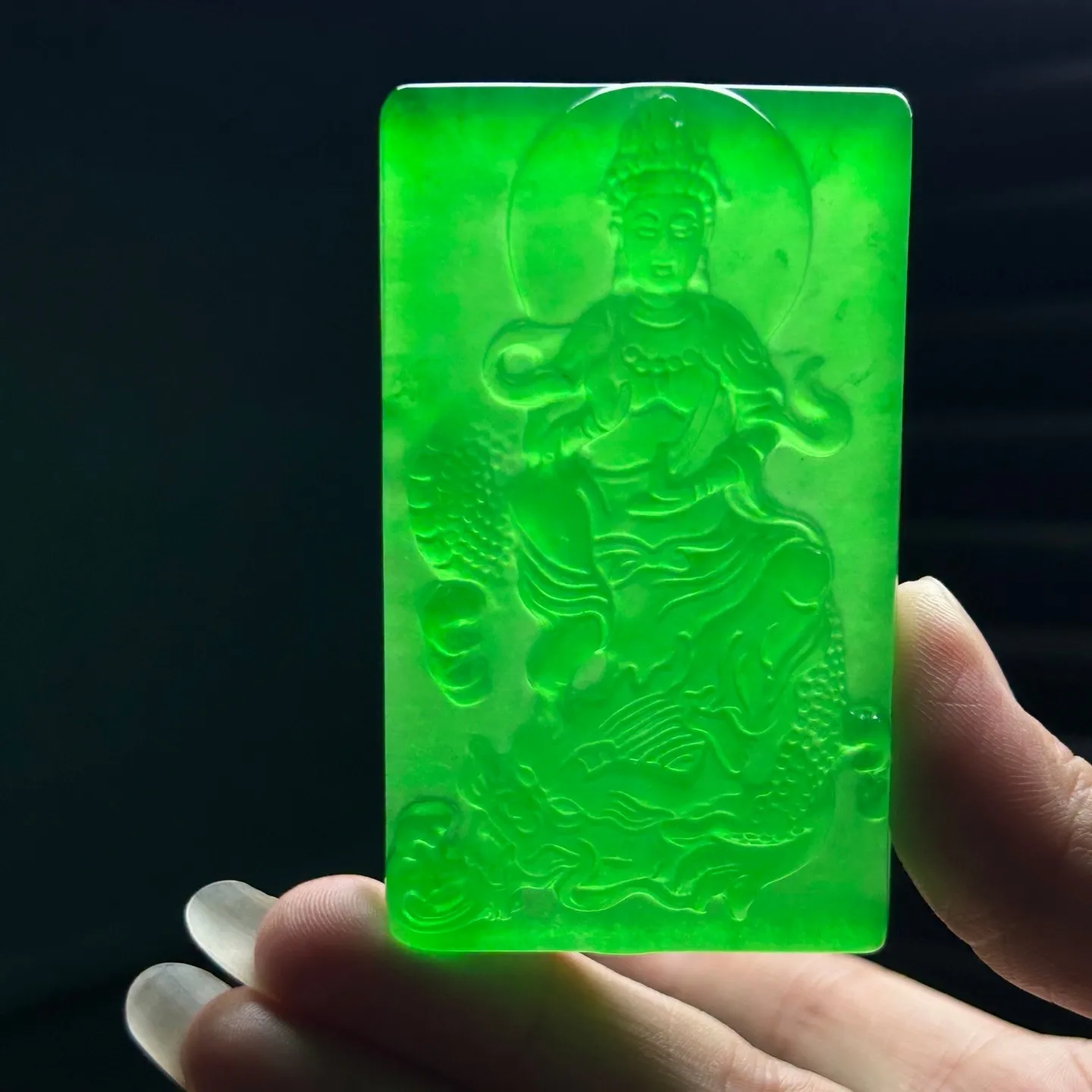 Real Natural High Ice Green Burme Jade Jadeite amulet Kwan-Yin Pendant&Necklace