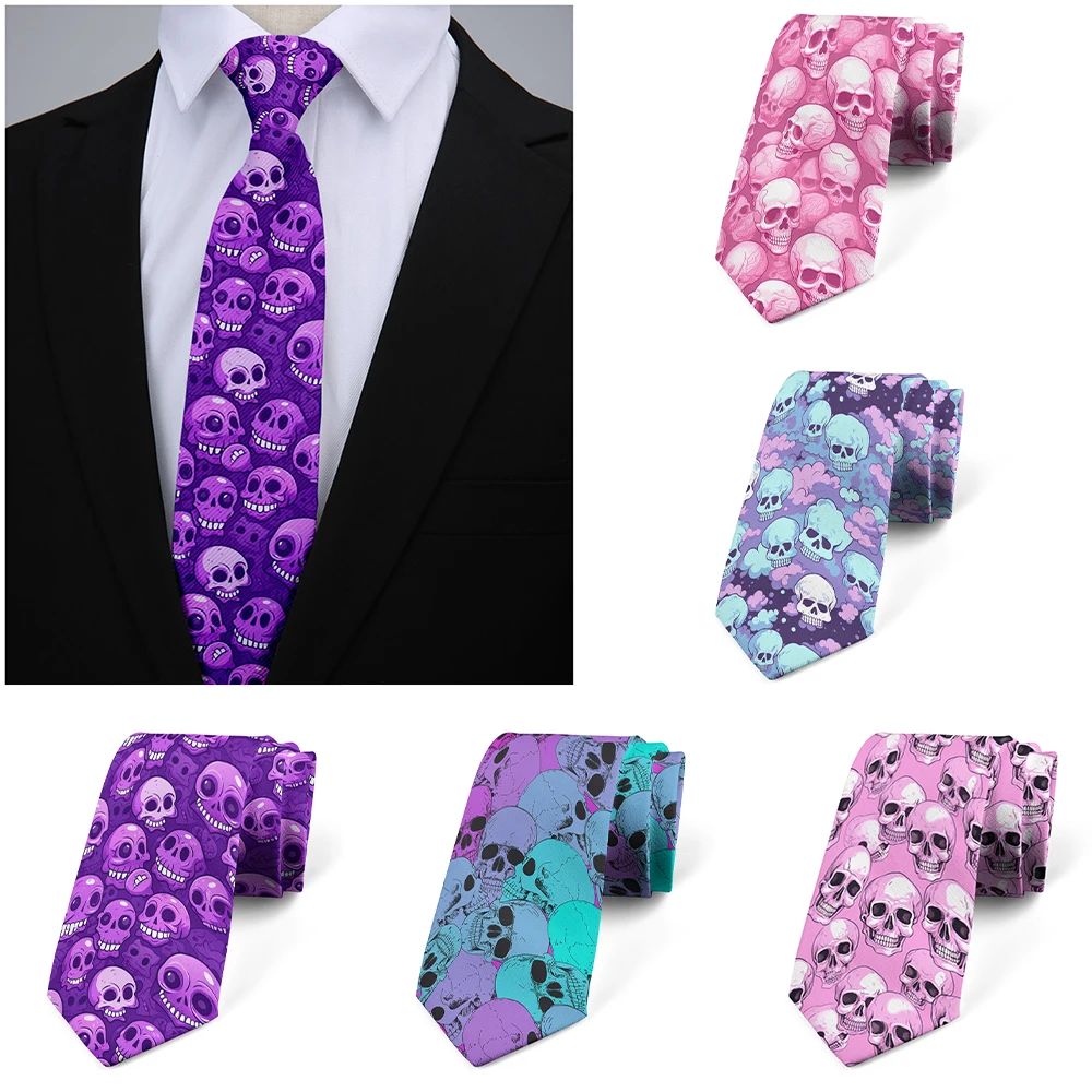 Corbata con estampado de calavera de dibujos animados divertidos para mujer, corbata de moda novedosa, accesorios únicos para hombres, fiesta de