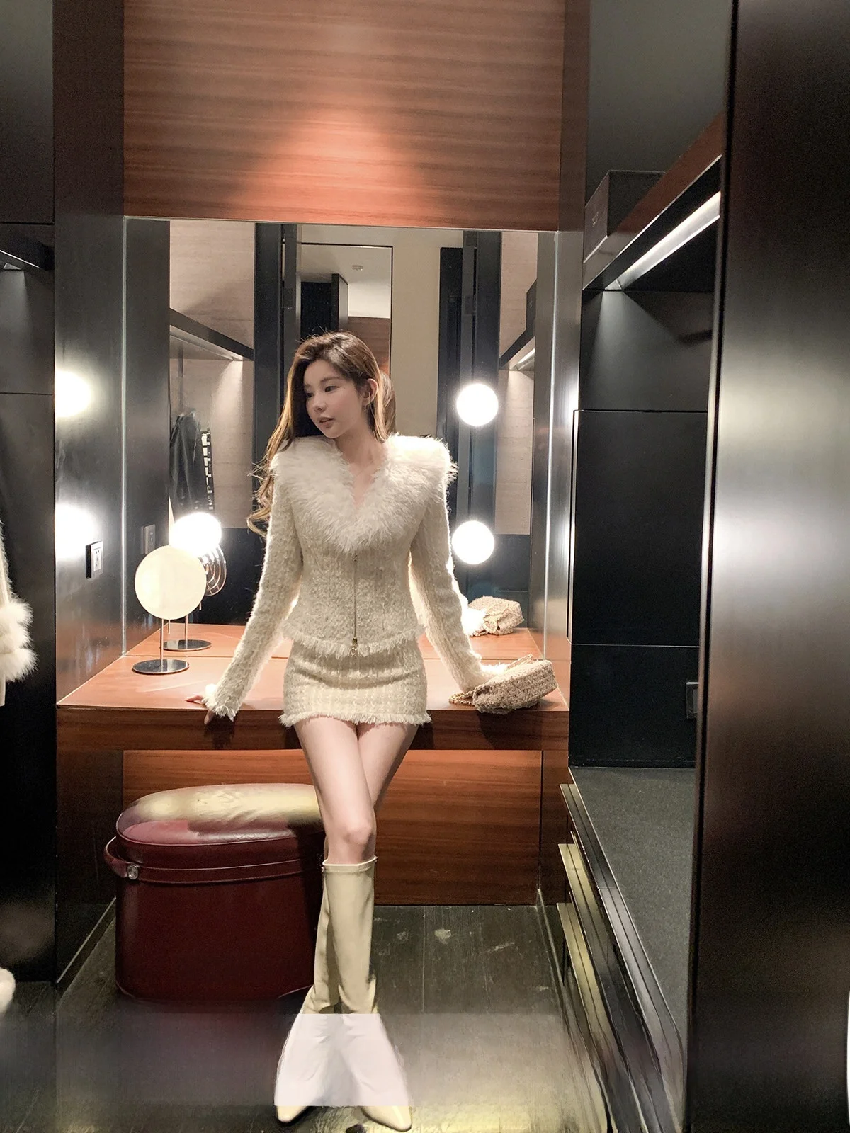 

YOLI Zhang Yuli Модная шерстяная стеганая куртка Miss Guo для женщин, приталенная, бежевого цвета, зимняя верхняя одежда