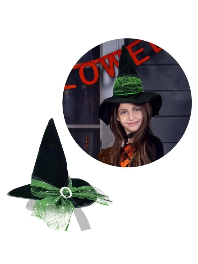 

31BB Vintage Crushed Polyester Witch Hat Costume Accessory With Elastic Band for Costume Parties Family Gatherings