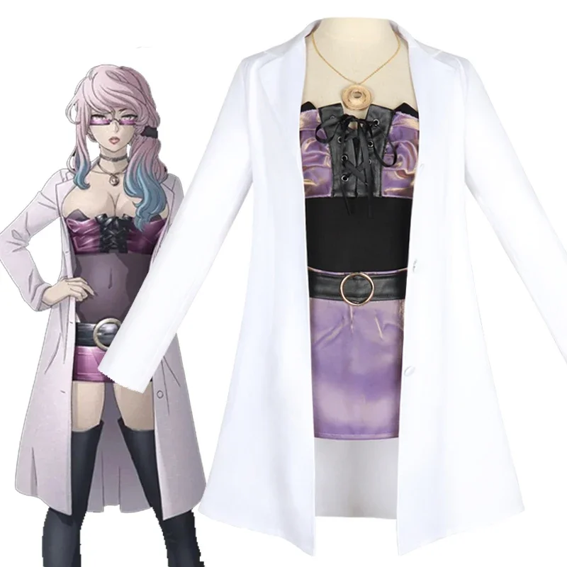 Anime Akudama Drive Doctor Cosplay Costume Women White Coat Skirt Uniform Outfits Halloween Carnival Party Suit