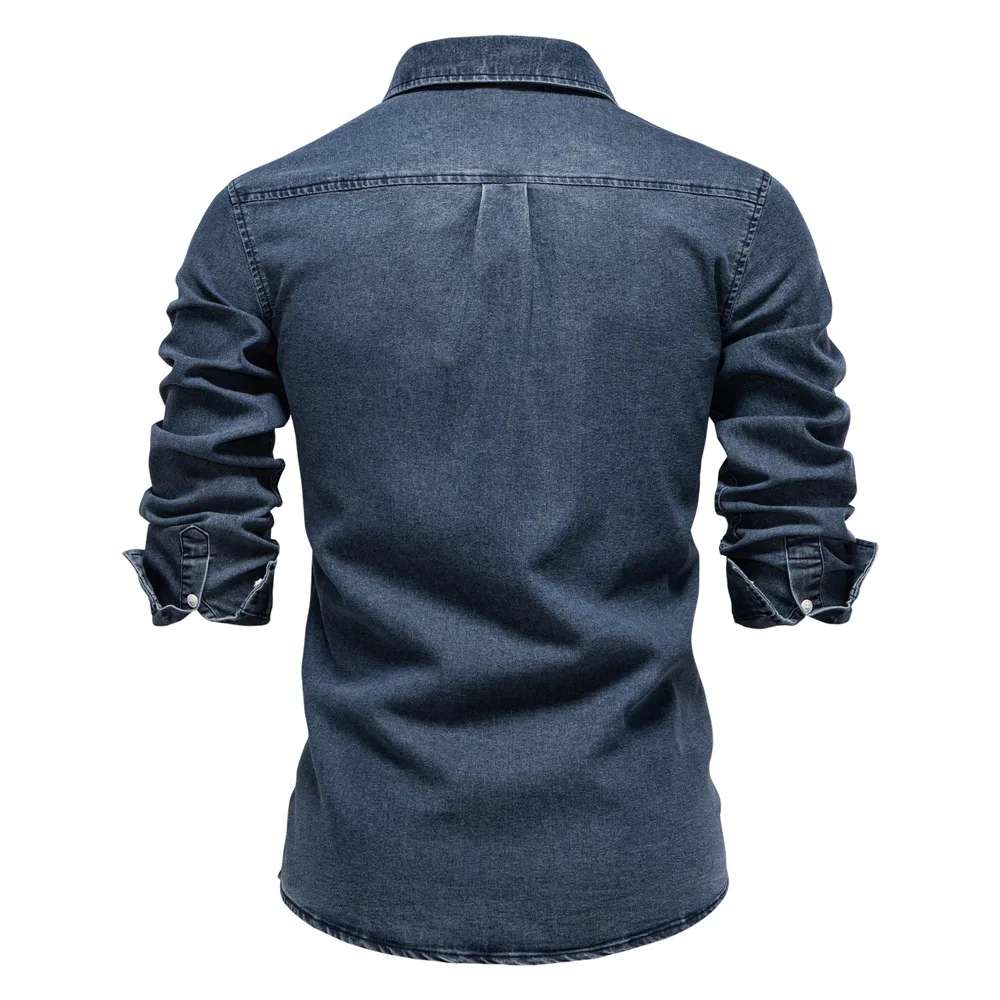 2025 Men's Quality Cotton Denim Shirt Slim Fit Long Sleeve Cowboy Style Shirt for Men Spring Casual Solid Color Men's Shirts