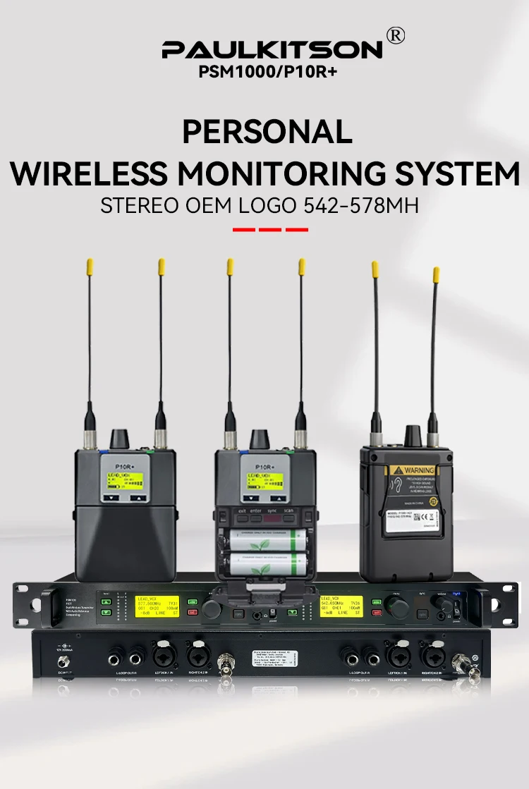 Paulkitson PSM1000 Kabelloses In-Ear-Monitor-System P10T Sender P10R Empfänger 542-578MHz Stereo-Monitoring für Bühne und Studio – Detail 1