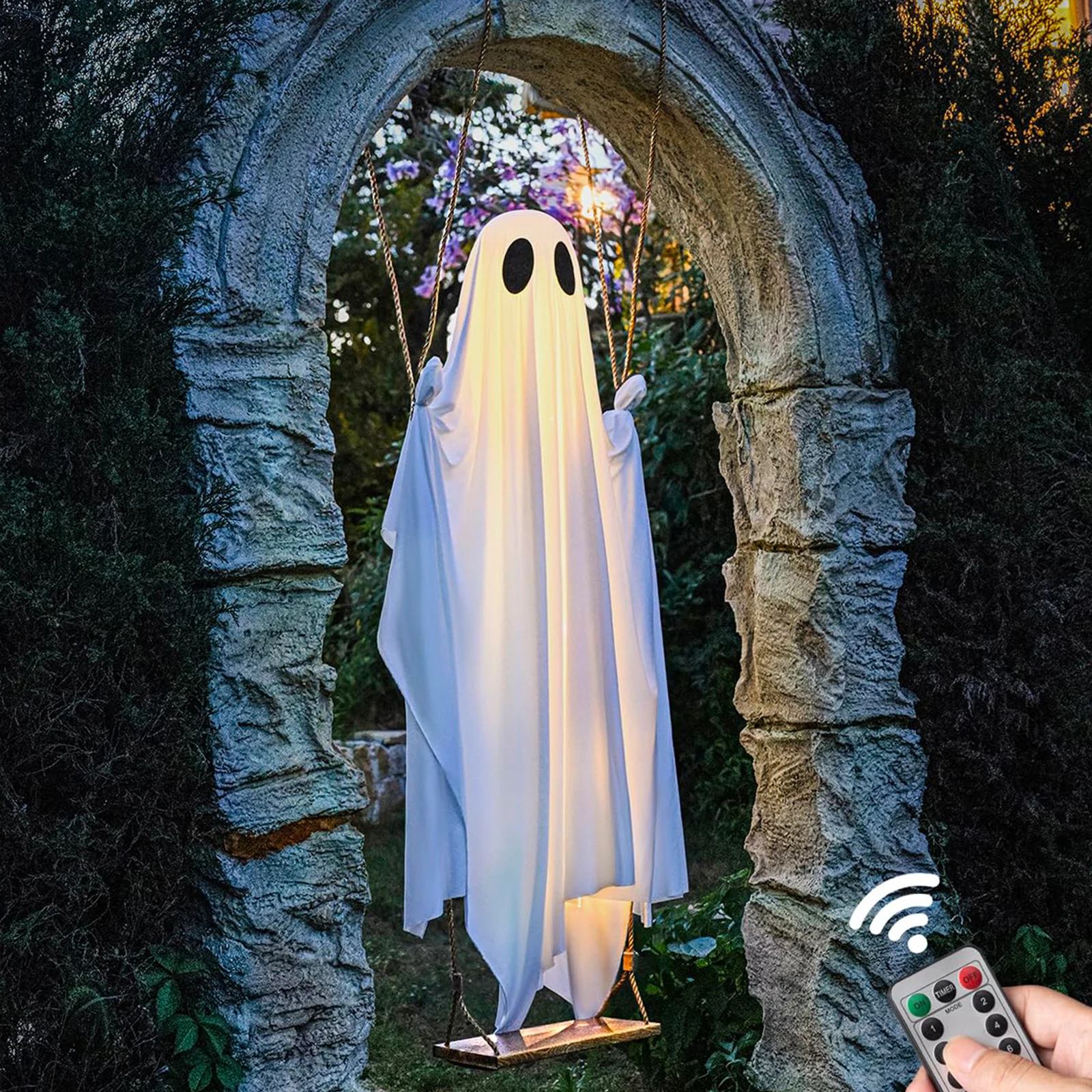 Halloween Hanging Ghost with Swing and LED Lights Spooky Halloween Decorations for Indoor Outdoor Yard Party Haunted House