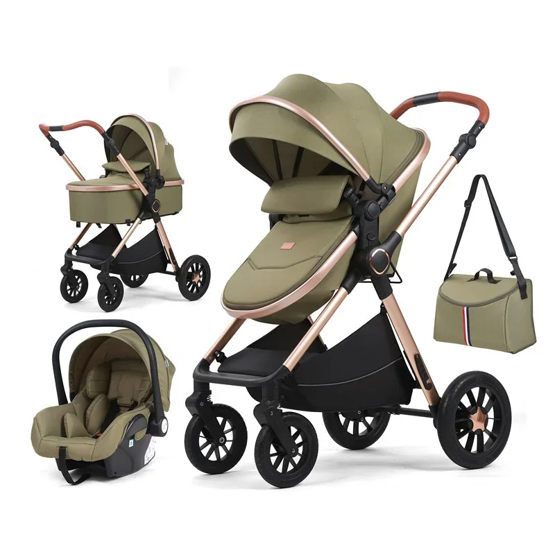 2024 Neuer klappbarer Double Push Kinderwagen 3-in-1 Luxus-Kinderwagen mit Autositz