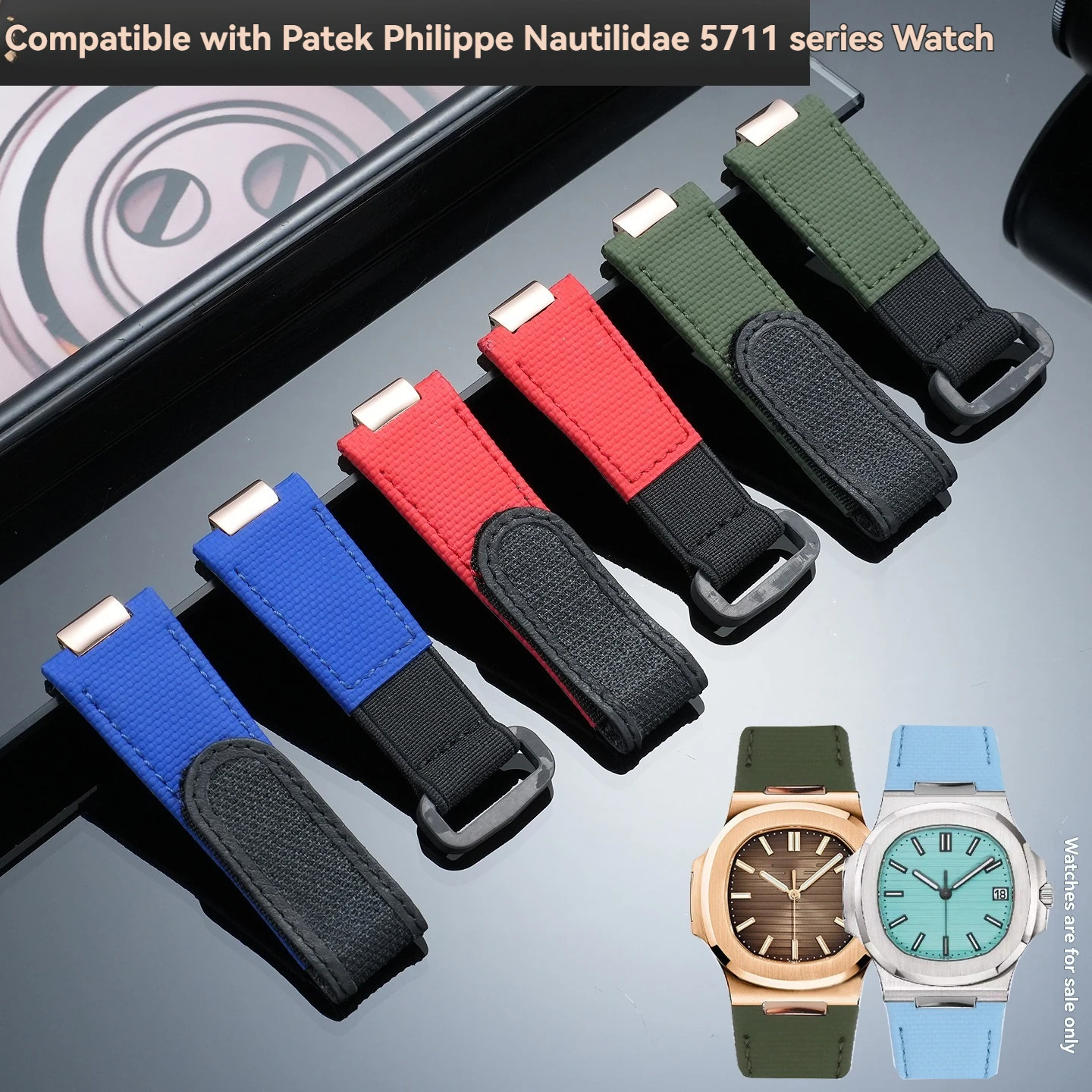 FKM Fluororubber Watch Strap Genuine Leather Bottom Hook‑and‑Loop Fastener For 5711 5712 Replacement Watch Band
