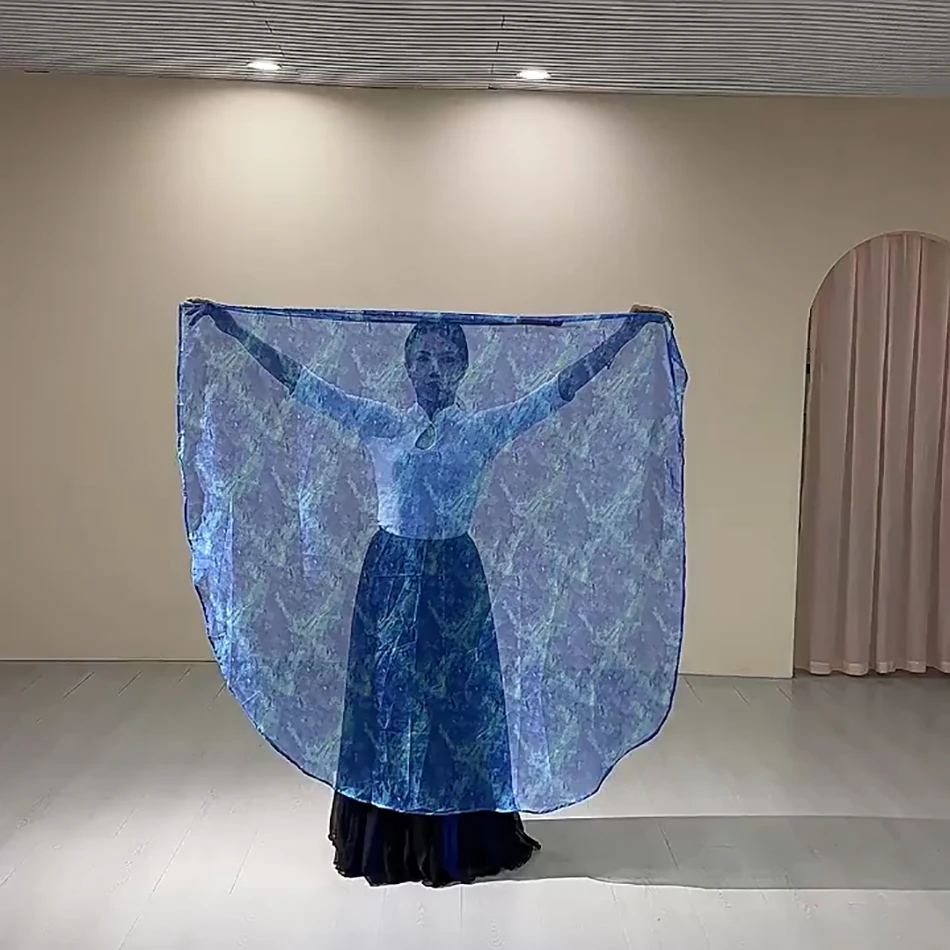 Belly Dance อุปกรณ์เสริมธงสีขาวและสีฟ้า Tie Dye ธงสําหรับผู้ใหญ่โบสถ์เครื่องแต่งกายฝึก Carnival สรรเสริญธง