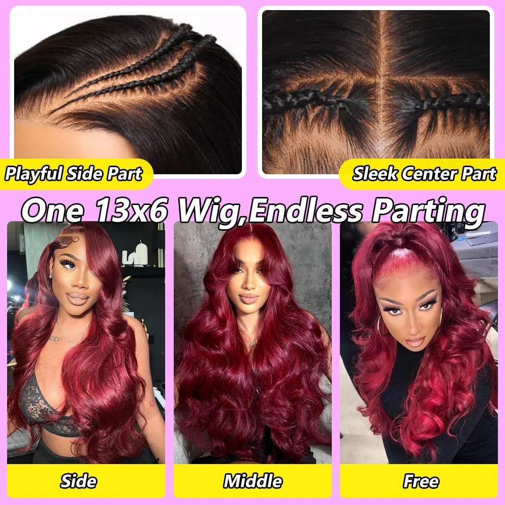 99j Burgundy Wig Human Hair 13x6 HD Lace Frontal Wig 250 Density Body Wave Lace Front Wigs 13x4 Human Hair Wigs For Black Women