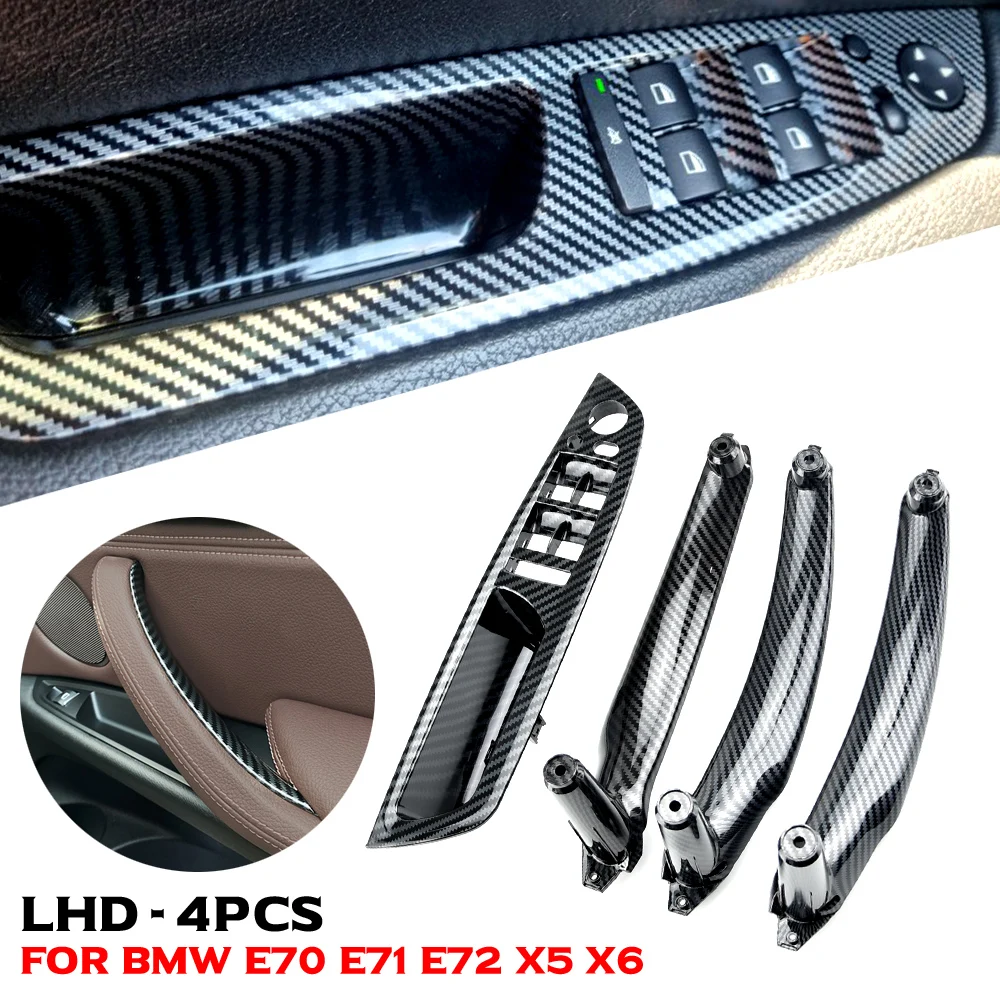 Car Carbon Fiber ABS Interior Door Armrest Handle Left Right Panel Pull Trim Cover For BMW E70 E71 X5 X6 2007 - 2012 2013 2014