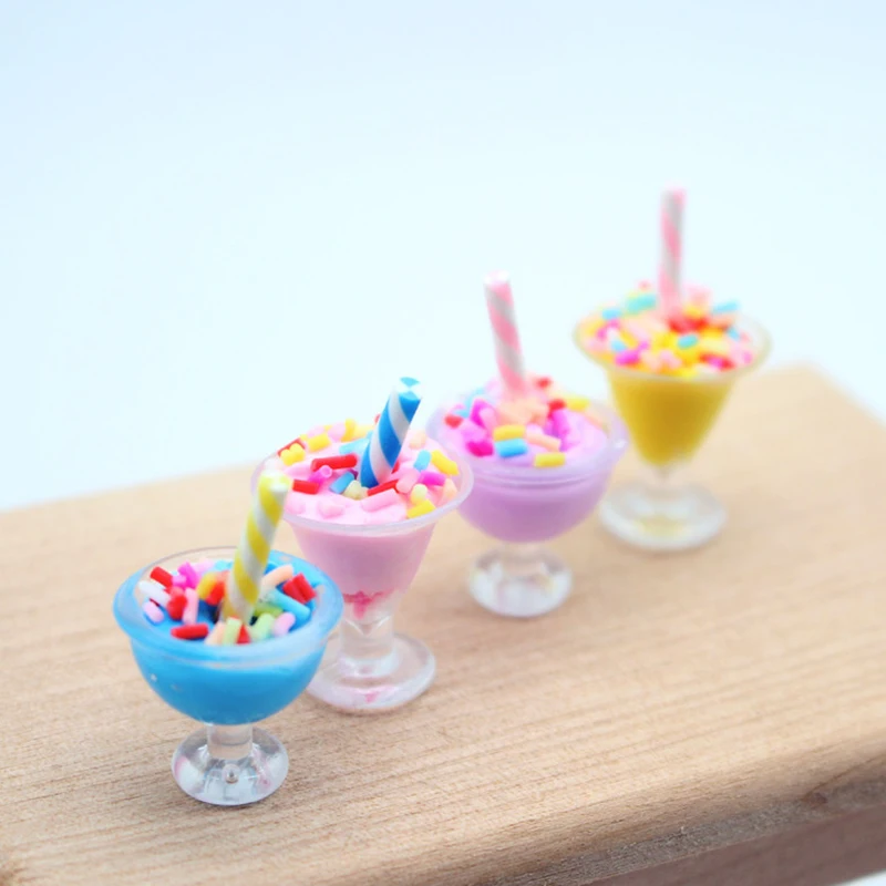 4Pcs 1/12 Dollhouse Simulation Ice Cream Cup Dollhouse Miniature Kitchen Food Accessories Dolls House Decoration Toys