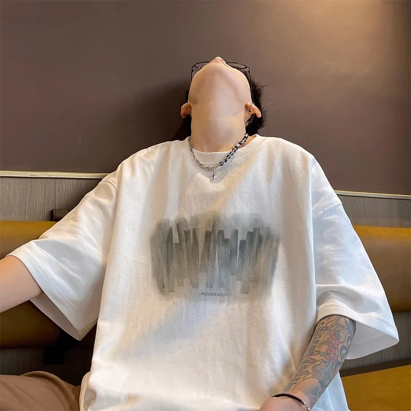 

Motorcycle 100% Heavyweight Pure Cotton Large Size Men's Simple Short-Sleeved Summer Loose Shoulder Ins New Style