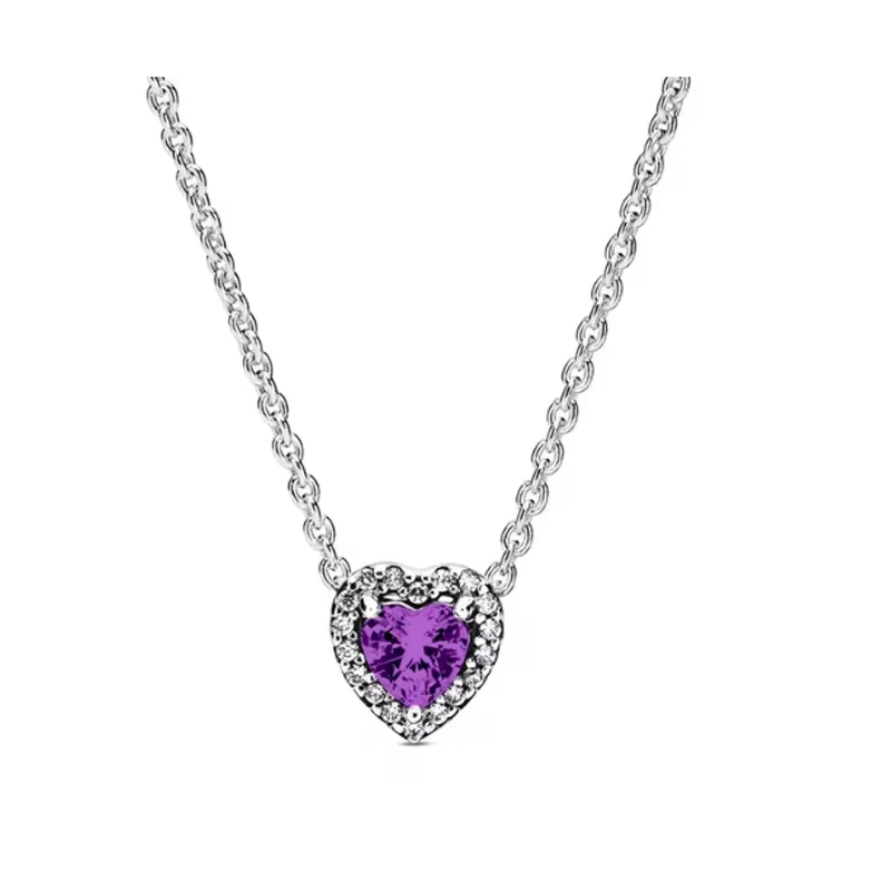 Classic 925 sterling silver women's high-quality fashionable heart-shaped crystal necklace fit original charm beads DIY gift