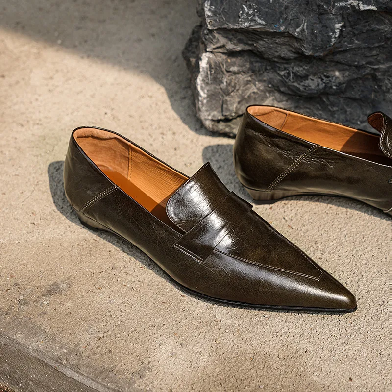 

MKKHOU Fashion Pumps New High Quality Genuine Leather Shoes Pointed Low Heel Shoes Commuter Women's Shoes