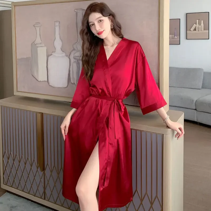 

Midi Robes Women V-neck Sexy Temperament Pure New Comfortable Classic Stylish Summer Simple Ulzzang Mujer Lounge Wear Leisure
