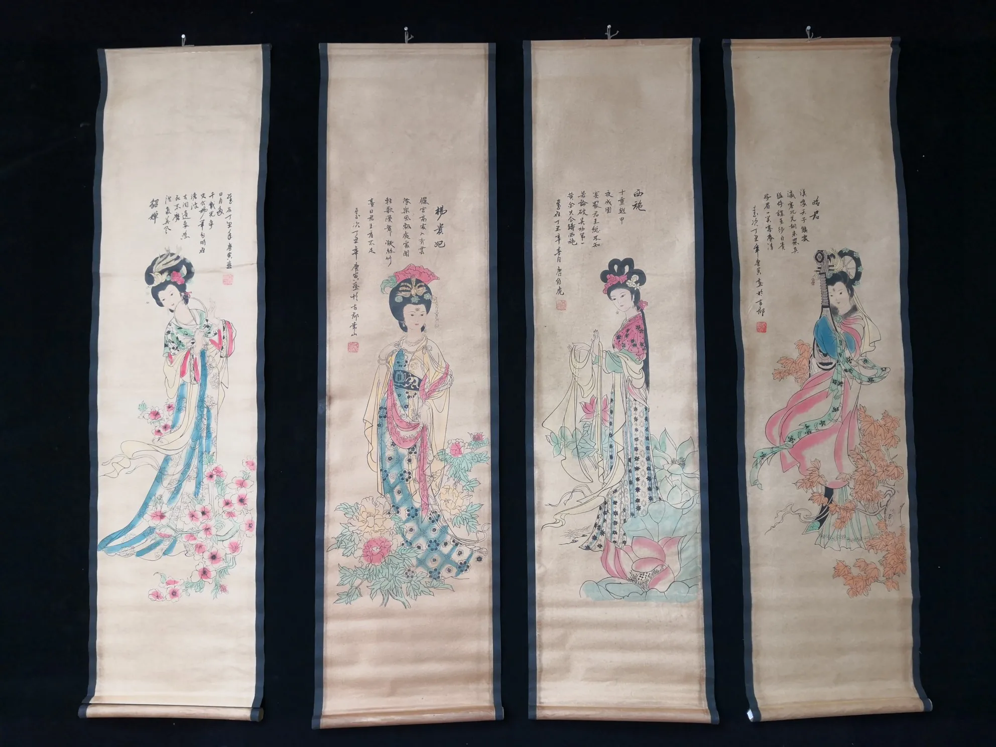 Four Beauties - Traditional Chinese Four-Panel Hanging Scrolls, Xuan Paper Wall Art Decoration, Home Décor Collectible