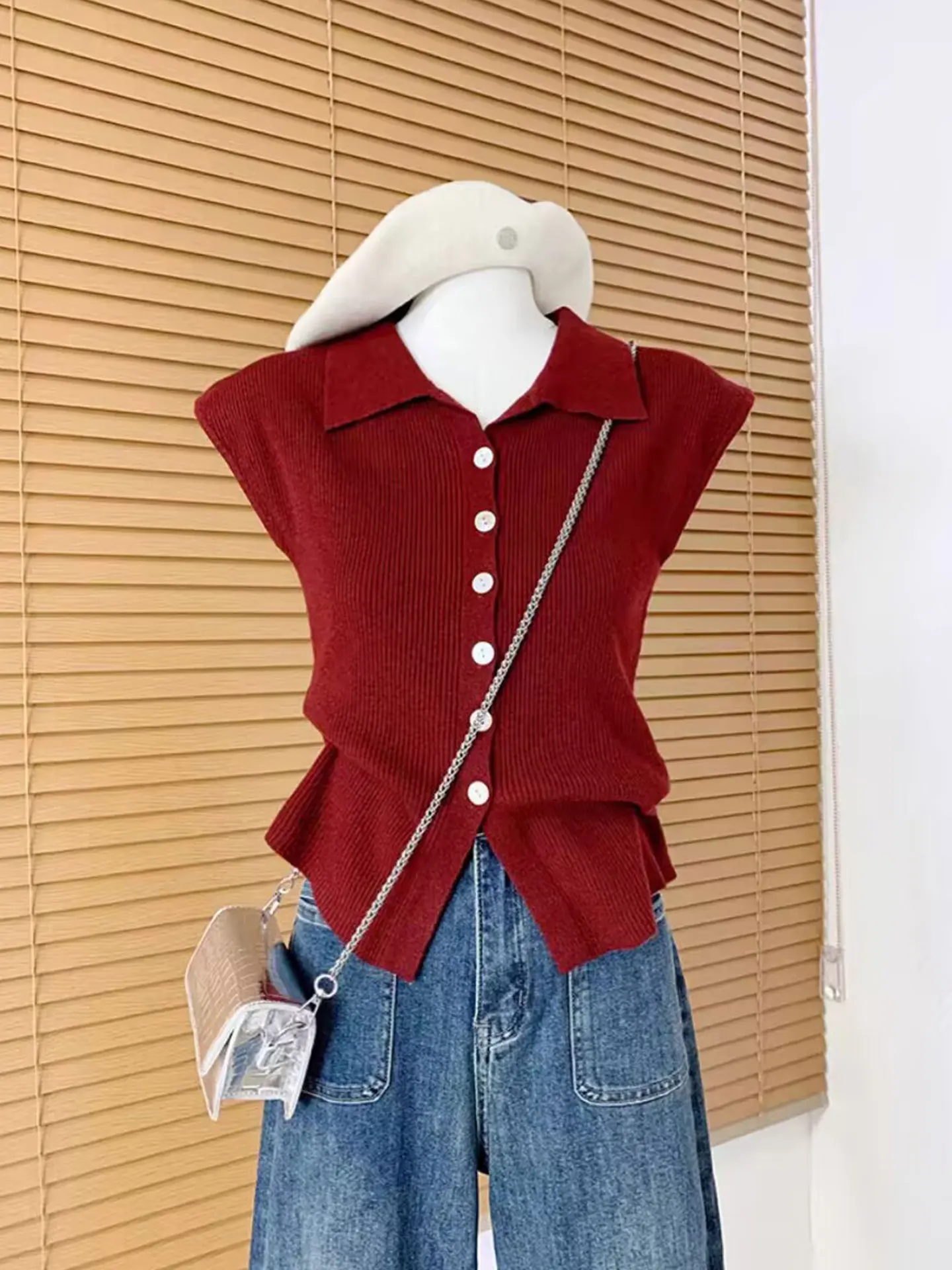 

Летний топ из ледяного шелка Ele Ice Silk с коротким рукавом, вязаный, с воротником и одной пуговицей, приталенный, однотонный, для молодых женщин