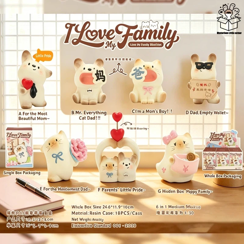 

ThingsWoo New Cat Dog Resin Blind Box Cartoon Creative I Love My Family Desktop Ornament Home Decoration Holiday Gift For Adults