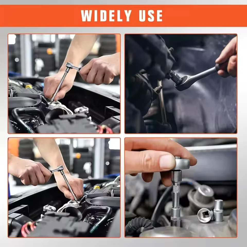 Set Perkakas Reparasi Mobil 53 PCS, Set Soket, Ratchet, Kunci Torsi, Kombo Perawatan Kendaraan Motor, Set Perkakas Reparasi Otomatis