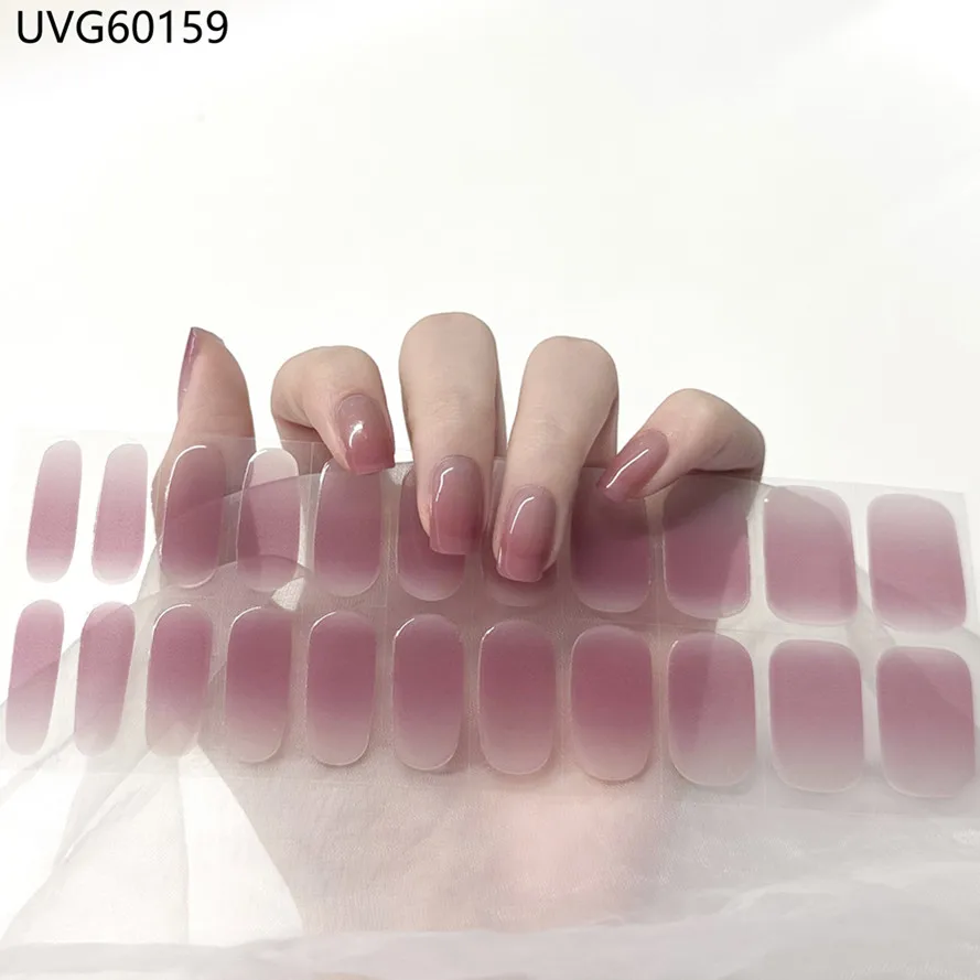 22Tips Women DIY Manicure Semi-Cured Gel Nail Patch Slider Adhesive Waterproof Long Lasting Gel Nail Sticker Harden in UV Lamp