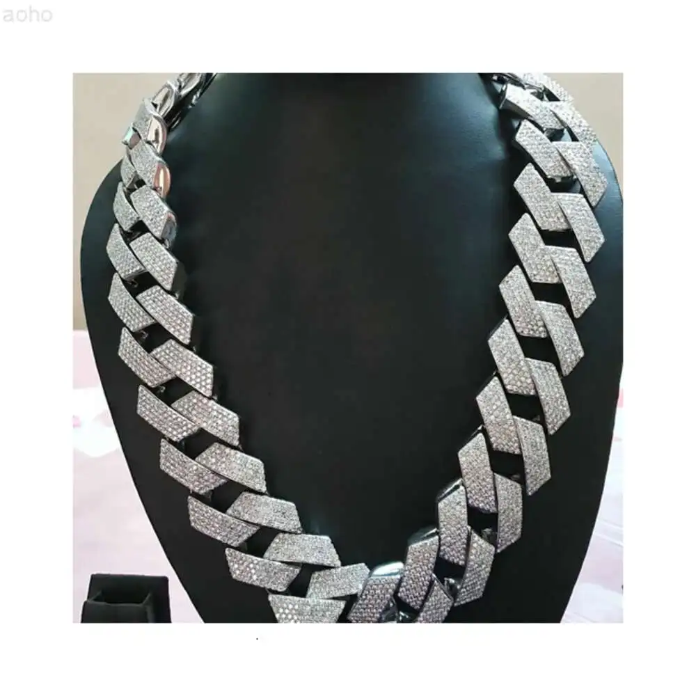 Arrival28mm Miami Cuban Link Chain Vvs Moissanite Diamond Stubbed 925 Sterling Silver White Gold Plated 18-24