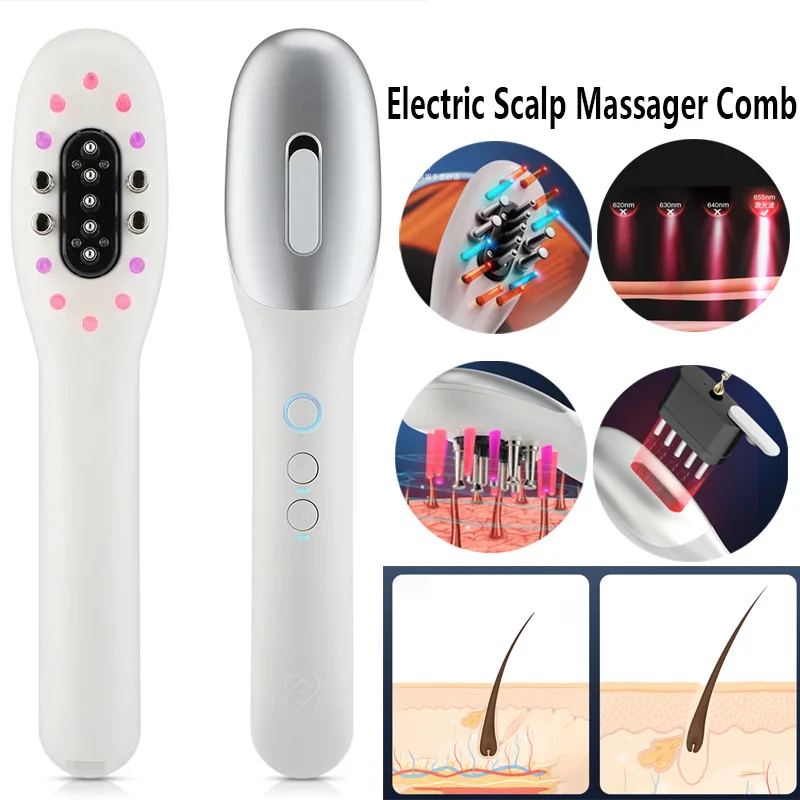 

EMS Electric Massage Comb Vibration LED Blue Red Light Therapy Hair Massage Scalp Brush for Hair Growth Anti Hair Loss