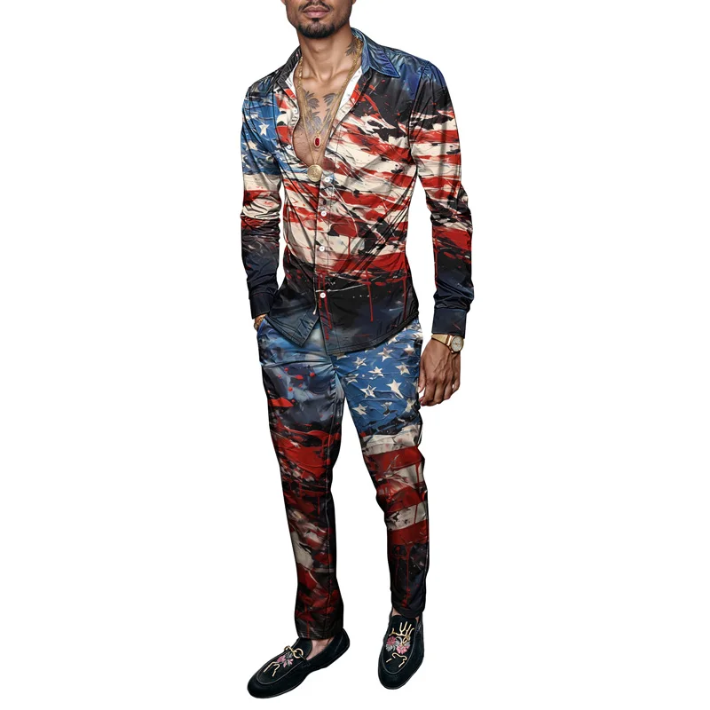 

2025 хит продаж, весенне-летний мужской комплект рубашек, модный простой комплект с длинными рукавами и брендовым принтом, элегантный модный комплект Ropa Hombre