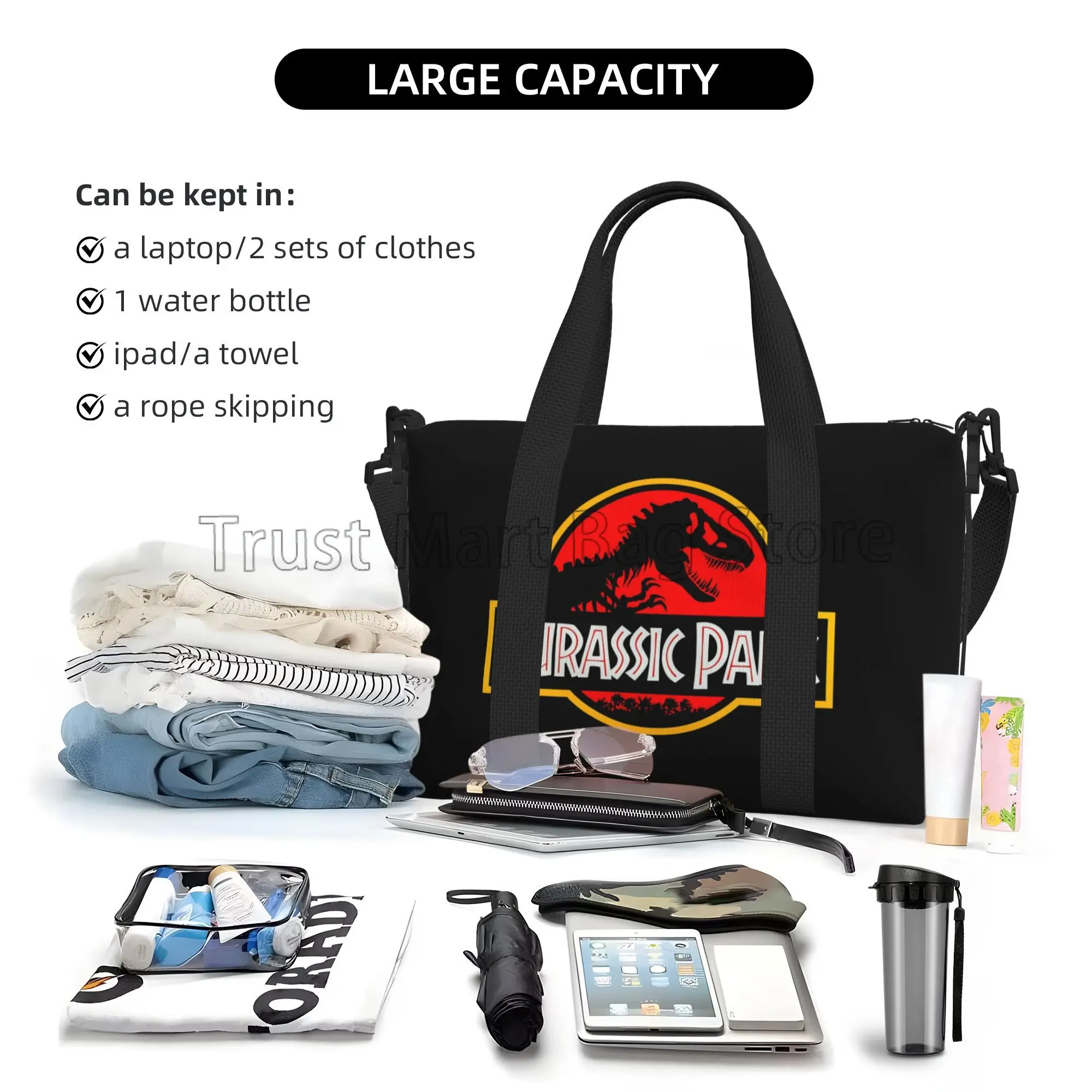 Jurassic Park Met Logo Print Plunjezak Sporttassen Unisex Multifunctionele Waterdichte Weekendtassen Met Schouderband