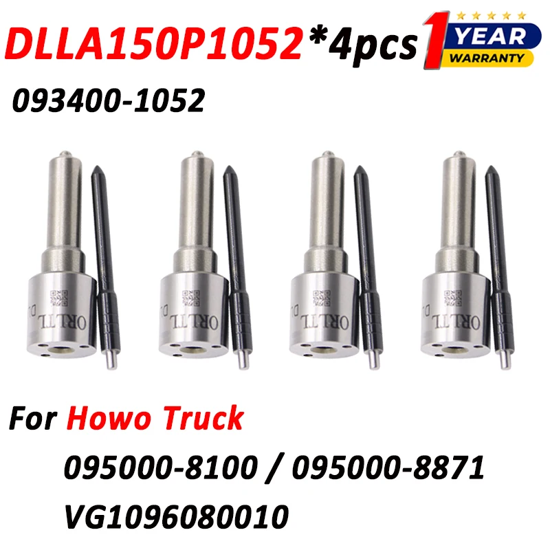 

4pcs DLLA150P1052 Diesel Fuel Injector 095000-8100 Nozzle DLLA 150 P 1052 for Howo Truck VG1096080010 095000-8871