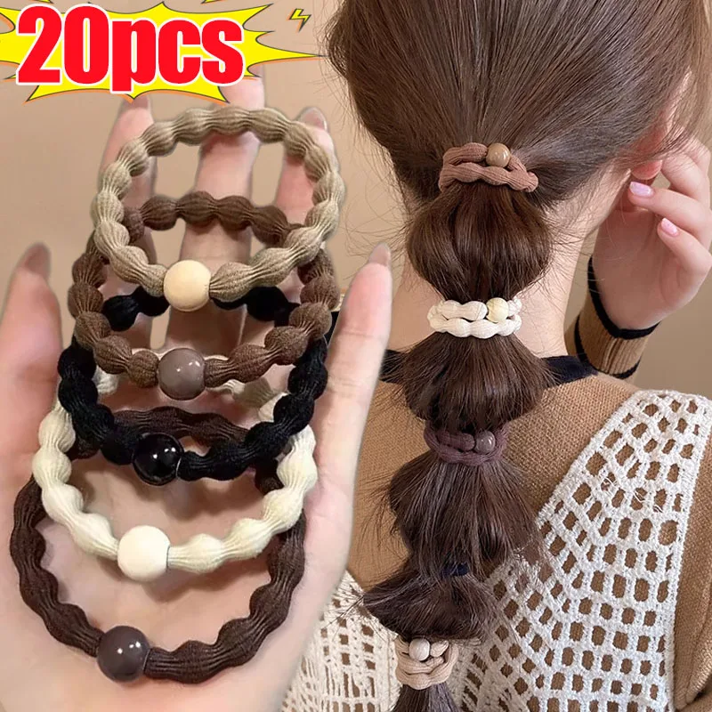 

Нейлоновые высокоэластичные резинки для волос с жемчужными бусинами, повязка на голову, прочные толстые кольца для волос, веревка, коричневые высокие держатели для хвоста, аксессуары для головных уборов