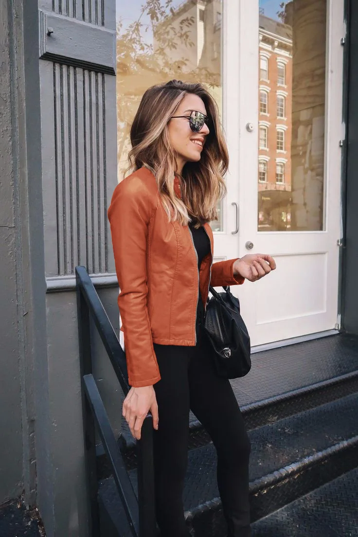 Autumn and Winter Women's Large Size Leather Jacket Fashionable Solid Color Slim Street Elegant Versatile Top PU Suit Jacket