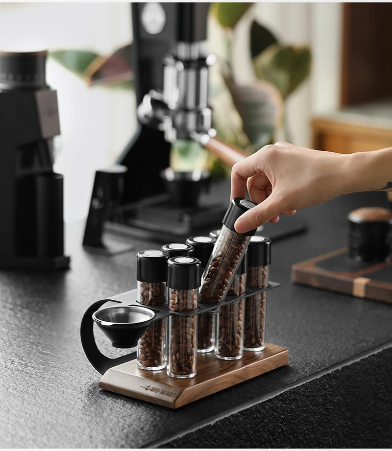 MHW-3BOMBER Coffee Bean Cellars Tubes Single Dose Coffee Bean Storage with 8 Tubes with Exhaust Valve Shelf & Funnel Cafe Tools