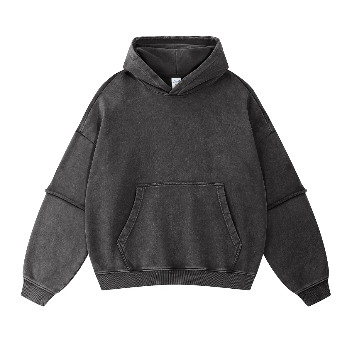 2025 Autumn/Winter New Fake Two Piece Washed Out Hoodies Acid Personalized Loose Edge Sleeve Hooded Sweatshirts for Men Women