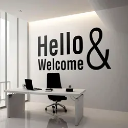 Hello & Welcome Office Quotes Wall Stickers Vinyl Interior Bussiness Sign Office Lobby Window Decoration Art Decals Murals 3O01