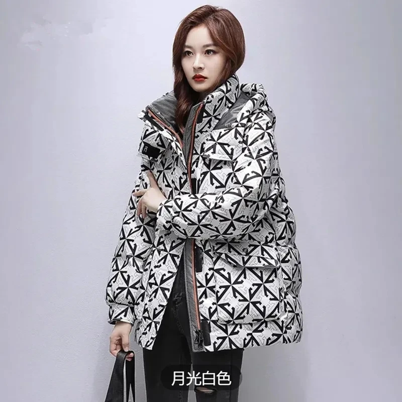 Womens Jacket Winter Coat Womens 2024 New Hooded Thiken Warm Down Cotton Jacket Female Loose Printing Oversizd Parkas