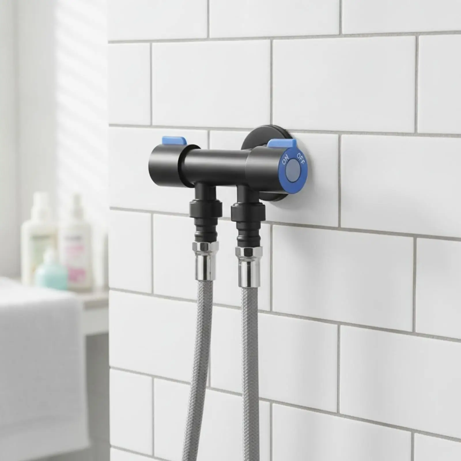 Black Paint Laundry Utility Faucet Stainless Steel Dual Outlet Water Tap for Washing Machine and Sink Connection