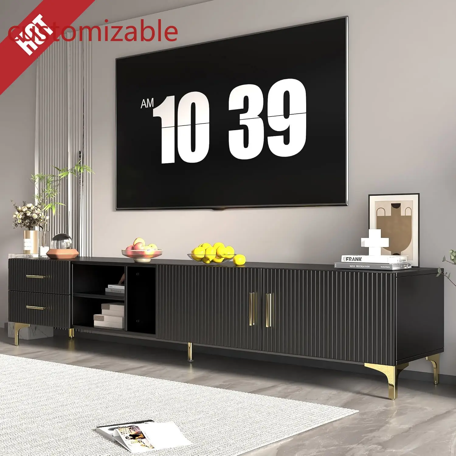 70" Fluted TV Stand for Tvs Up to 80", Modern Entertainment Center with