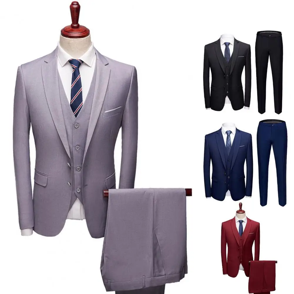 Great  Men Suit Pockets Slim Fit Formal Suit Separates 3 Piece Set Plus Size Formal Suit for Groom