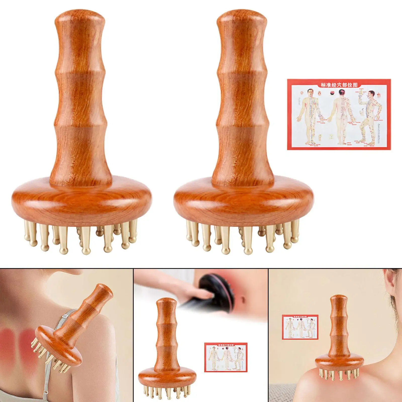 

Деревянная массажная щетка для тела 29, латунный инструмент для меридианов с зубами, рабочий инструмент для ухода за глубокими тканями, офисный массажер Гуа Ша, портативный
