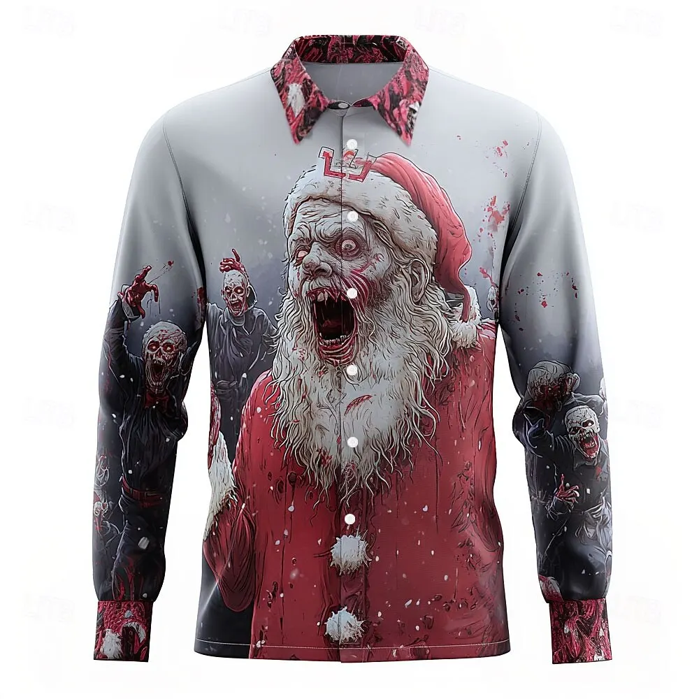 

shirts for man Christmas Mens Santa Claus Reindeer Christmas Shirt Button Shirt Long Sleeve Fun Outdoor Autumn Lapel Print Shirt