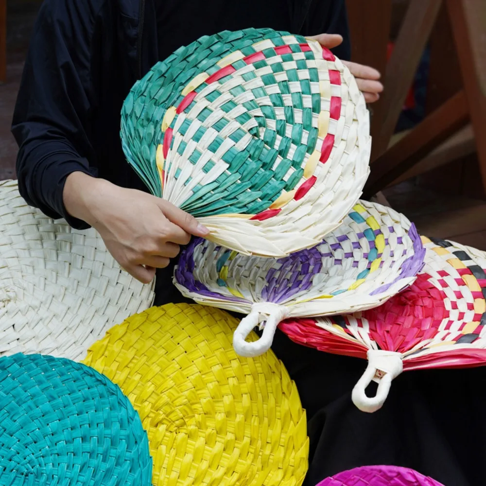 Durable Manual Straw Hand Fans Handmade Chinese Style Old Style Fan Portable Small Ancient Style Summer Cooling Fan