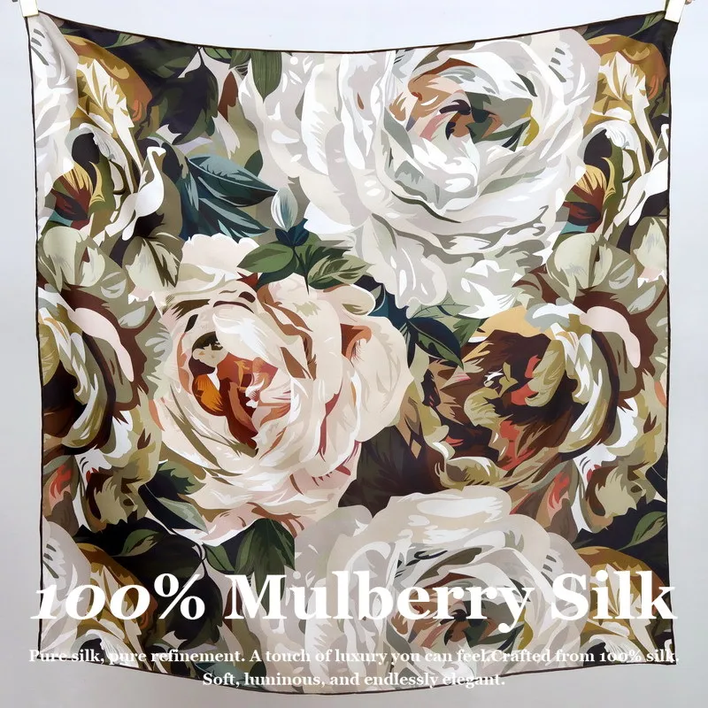 

Premium 14 Momme Real Silk Scarf 90cm Square 100% Mulberry Silk Shawl Wrap Women Luxury Designer Oil Painting Print Foulard 2026