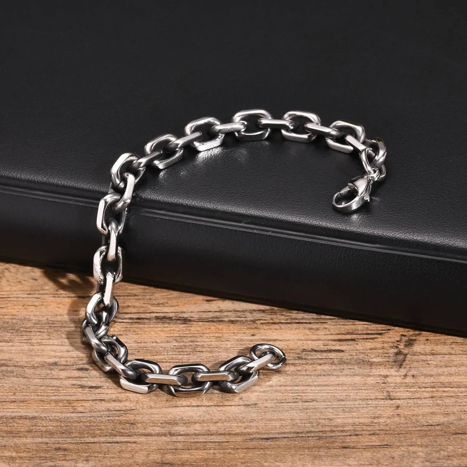 Vnox 8mm Rolo Cable Chain Link Bracelet for Men Women,Antique Vintage Stainless Steel Links Chain Wristband,Simple Metal Jewelry