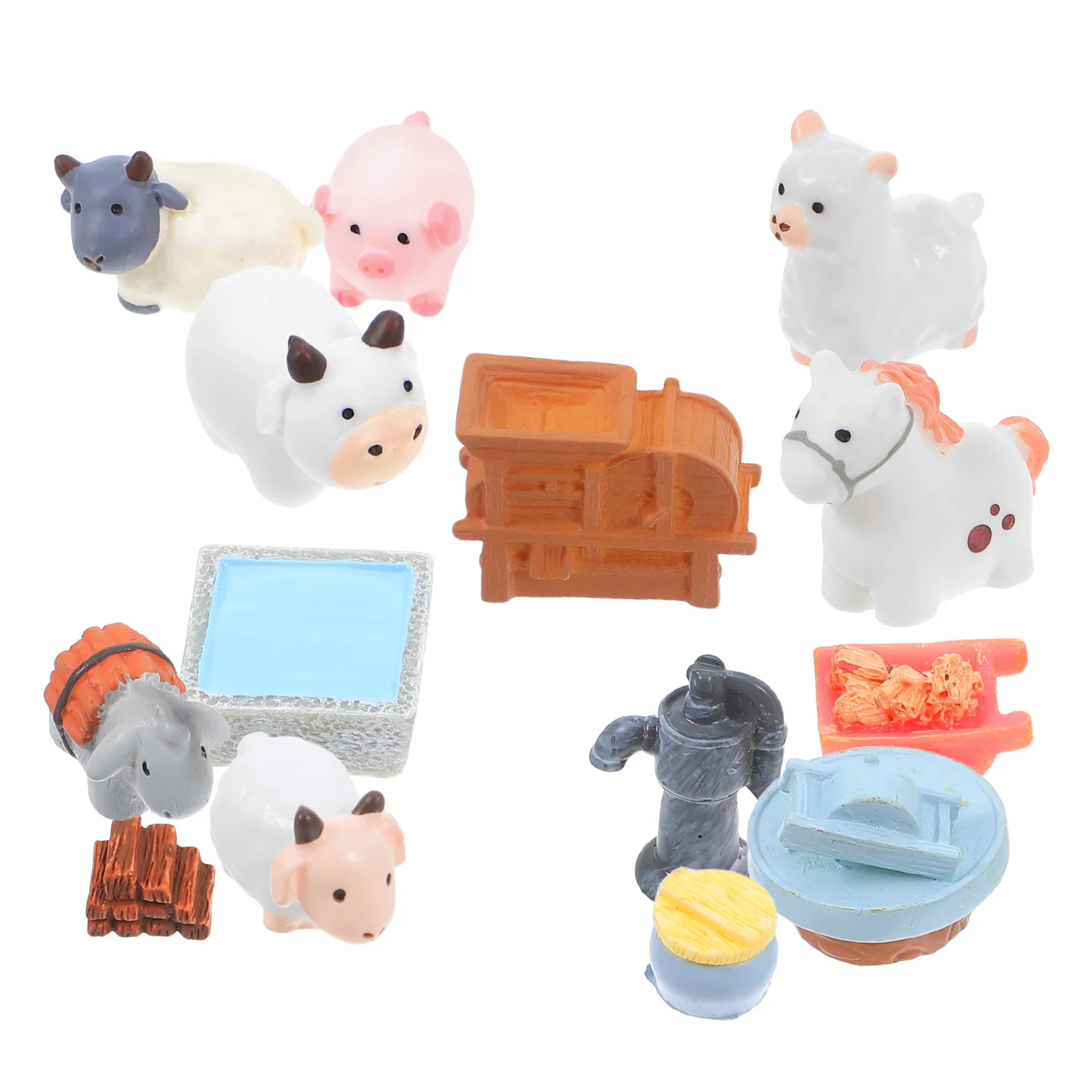 

14Pcs Mini Farm Animal Resin Set Creative DIY for Micro Landscape Mini Sheep Cow Horse Dog Accessories