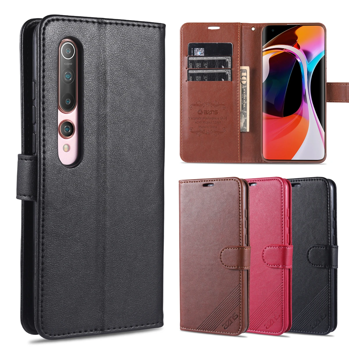 

AZNS Case for Xiaomi Mi 10 5G / Mi 10 Pro 5G PU Leather Cover Card Holder Wallet Case fundas coque