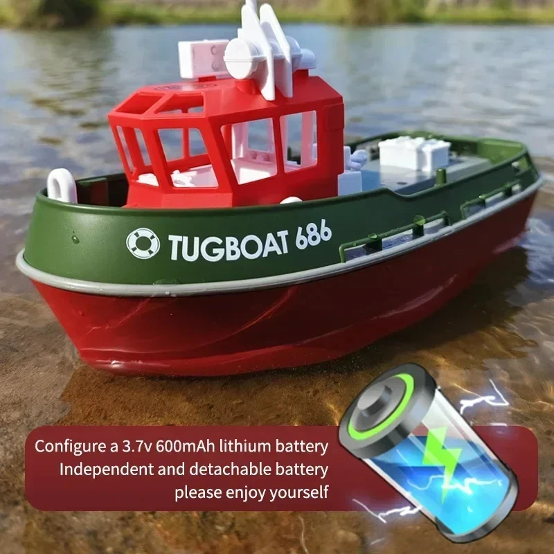 1:72 Rc Tugboat 686 Simulation Red Fire Boat 2.4g Long Endurance Wireless Electric Remote Control Model Toy Outdoor Fishing Boat