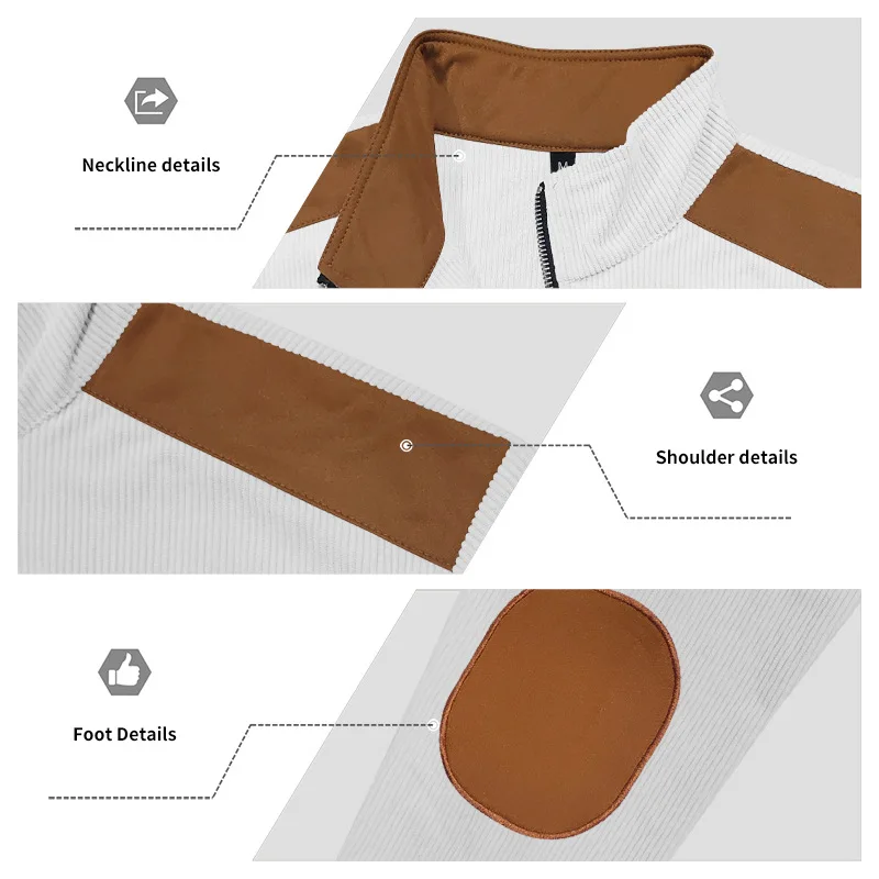Herren Stehkragen Cordjacke, Farbblock-Design, Reißverschluss-Mantel, Retro, Locker Geschnitten, Lässig, Langarm, Herbst-Winter, Alltag, Streetwear – Detail 10