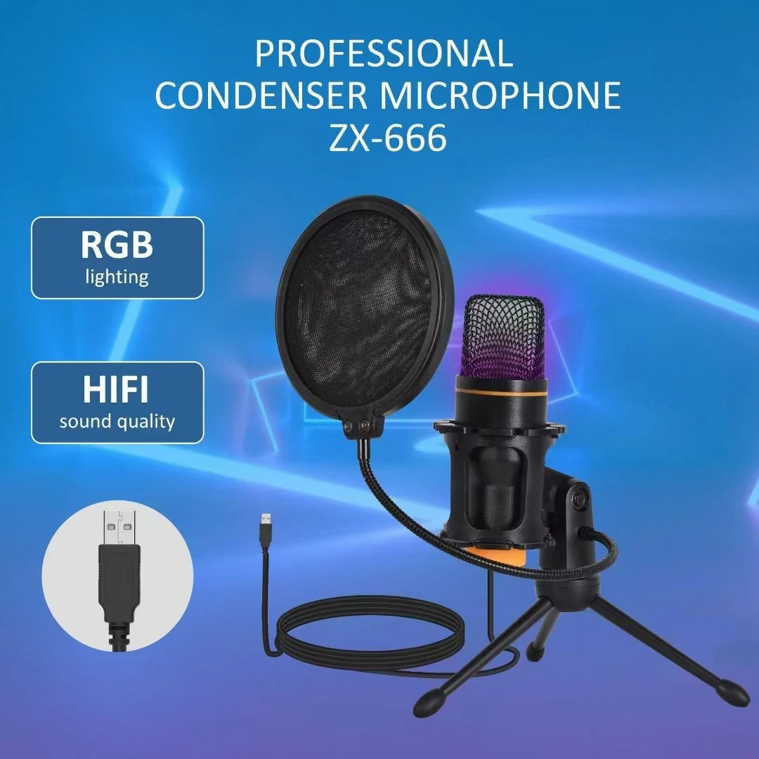 YTOM RGB Streaming USB Microphone Condenser Microphones for Laptop Computer Recording Studio Streaming Youtube TIKTOK ZX666