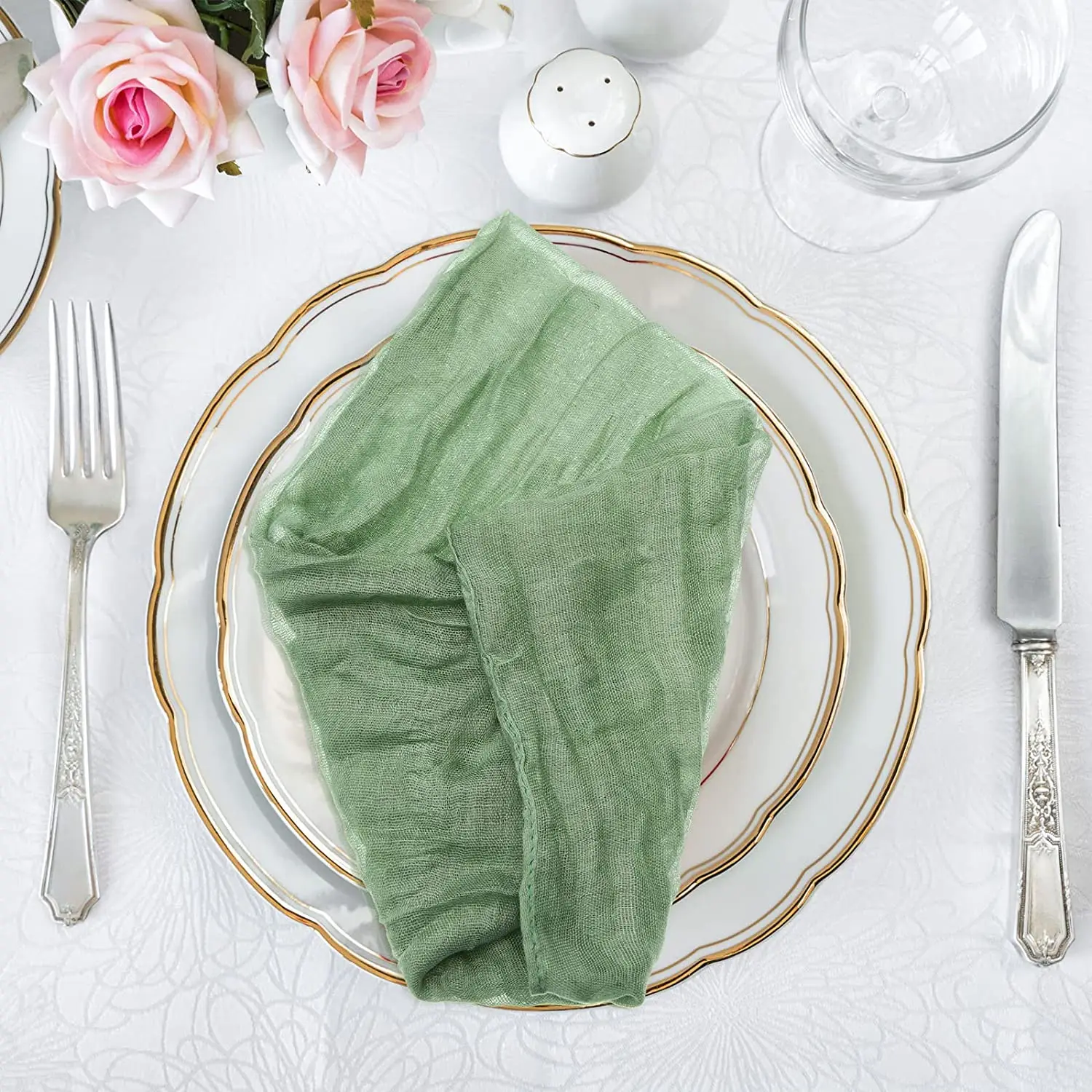 Set of 6 Sage Gauze Cheesecloth Napkin Semi-Sheer Table placemats Setting Dining Vintage Wedding Party Banquets Christmas Decor