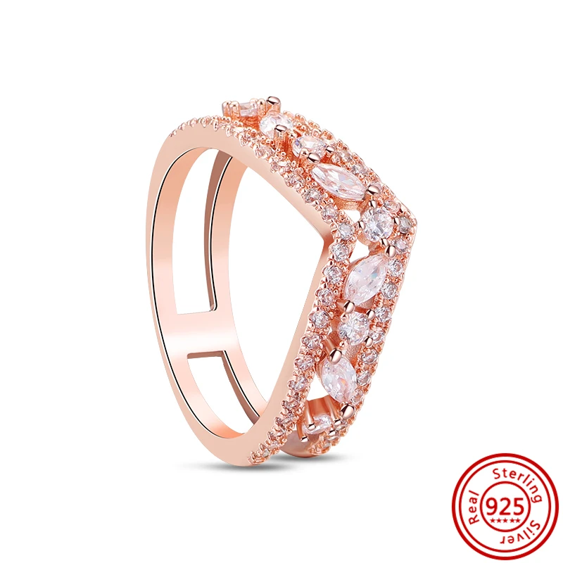 Anillo de Plata de Ley 925 de la nueva serie de oro rosa, exquisito anillo de dedo de circón, joyería fina para mujer, regalo de compromiso de boda de lujo